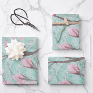 Feuille De Papier Cadeau Élégante Aquarelle rose Fleurs de cerisiers sur Ag