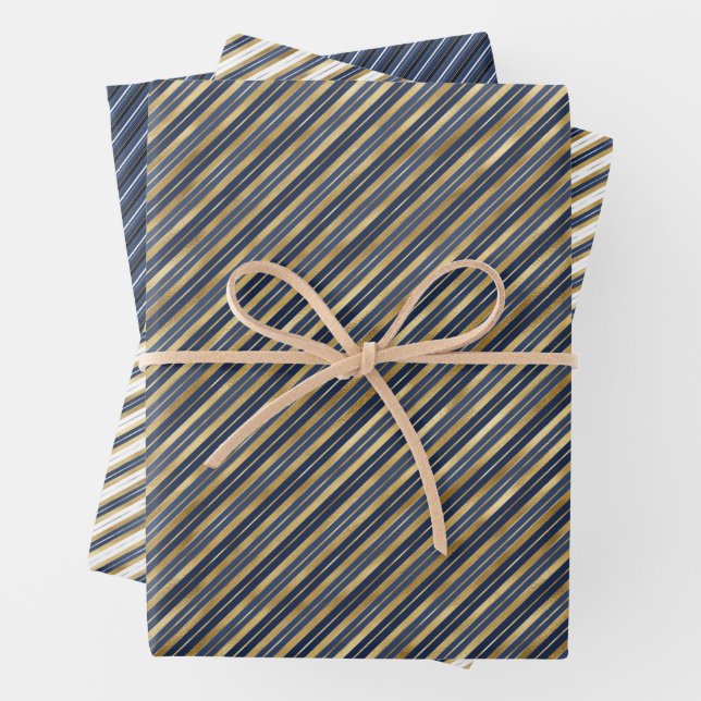 Feuille De Papier Cadeau Elégante Bleue Marine Or Masculine élégant (En situation)