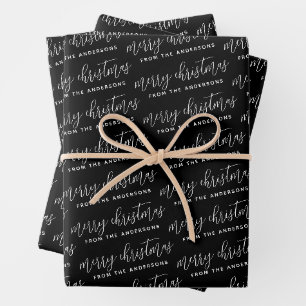 Feuille De Papier Cadeau Élégante calligraphie Joyeux Noël Famille Noir