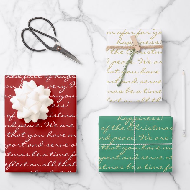 Feuille De Papier Cadeau Élégante calligraphie rouge or vert Joyeux Noël (Recto)