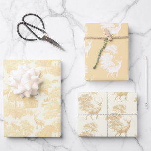 Feuille De Papier Cadeau Elégante Crème Chic Beige Toile Deer Bois