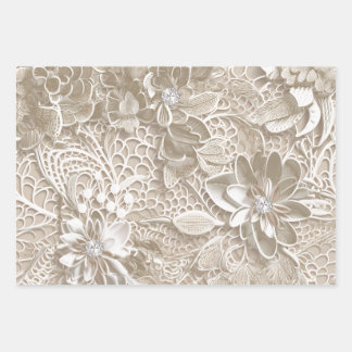 Feuille De Papier Cadeau Elégante dentelle beige avec diamant