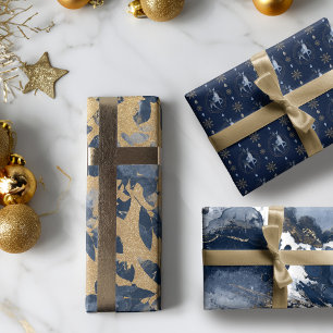Feuille De Papier Cadeau Elégante encre couleur d'aquarelle marine et bijou