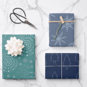Feuille De Papier Cadeau Elégante Fête de la Main Motifs Turquoise Blue Nav
