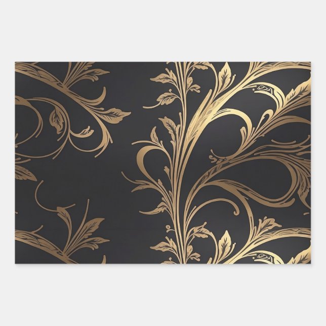 Feuille De Papier Cadeau Elégante fête Noir avec l'or Accentuation Foil (Devant 2)