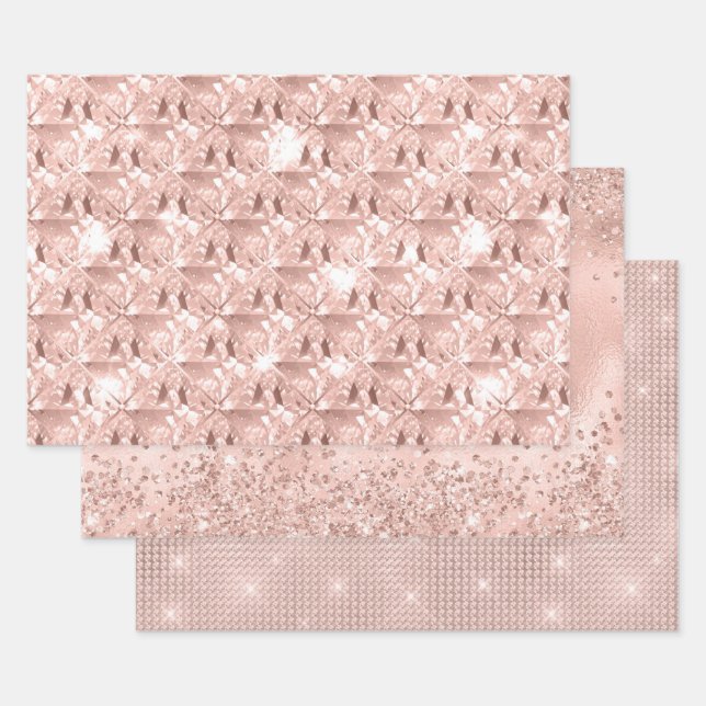 Feuille De Papier Cadeau Élégante Fille brillante Blush rose et argent (Lot)