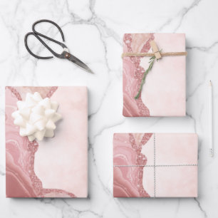 Feuille De Papier Cadeau Élégante Géode d'âge rose pâle à la crème