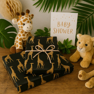 Feuille De Papier Cadeau Elégante Giraffe Imprimée Noir & Or