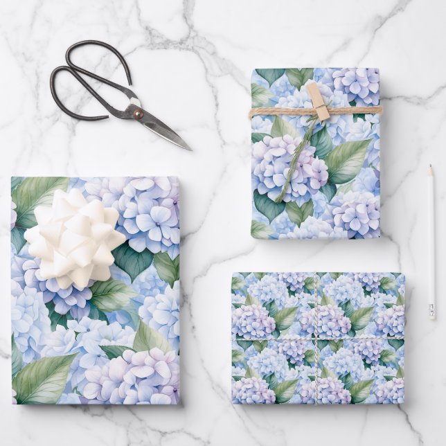 Feuille De Papier Cadeau Elégante Hydrangée Bleue (Recto)