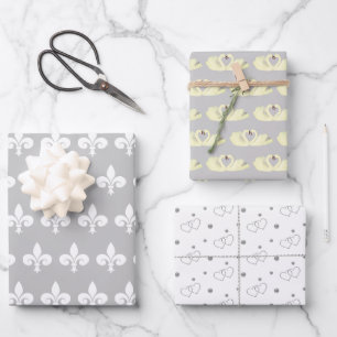 Feuille De Papier Cadeau Élégante lumière gris argenté et mariage blanc