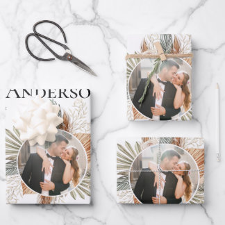 Feuille De Papier Cadeau Élégante mariée et chambre Photo/nom Mariage Blanc