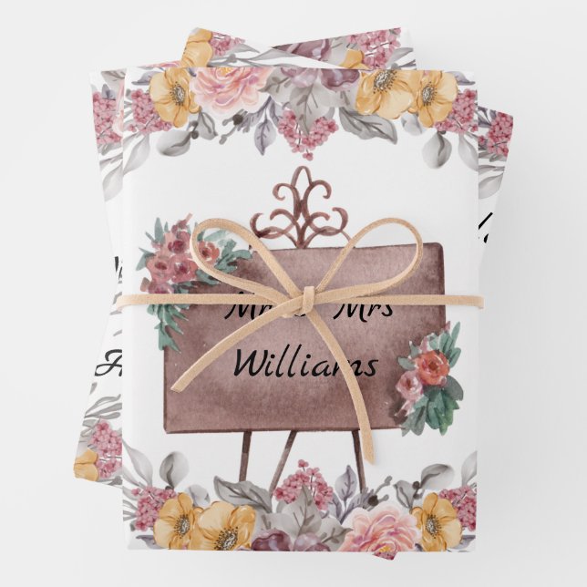 Feuille De Papier Cadeau Élégante mariée florale et Mariage de chambre (En situation)