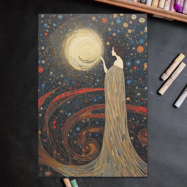 Feuille De Papier Cadeau Elégante Nuit étoilée Art Nouveau Découpage (Créateur téléchargé)