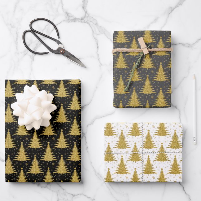 Feuille De Papier Cadeau Élégante Parties scintillant d'or Motif d'arbre de (Recto)