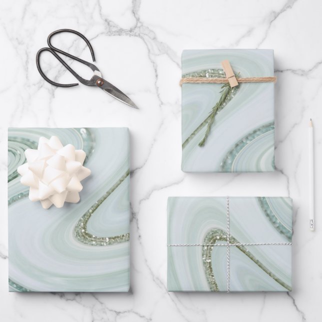Feuille De Papier Cadeau Élégante Parties scintillant en marbre étincelante (Recto)