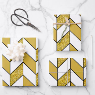 Feuille De Papier Cadeau Elégante Parties scintillant or Herringbone Chevro