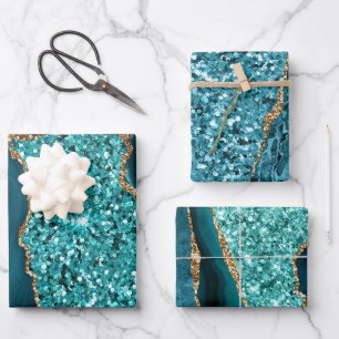 Feuille De Papier Cadeau Elégante Parties scintillant Turquoise Ocean Agate