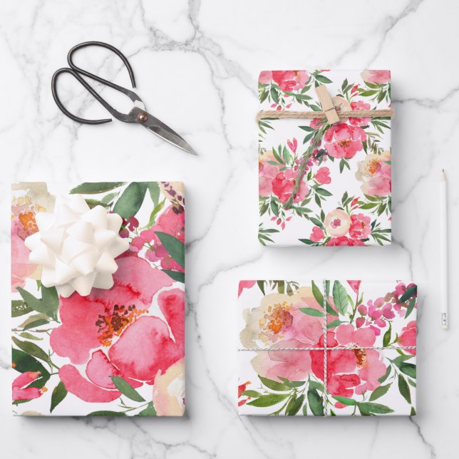 Feuille De Papier Cadeau Élégante pivoines florales (Recto)