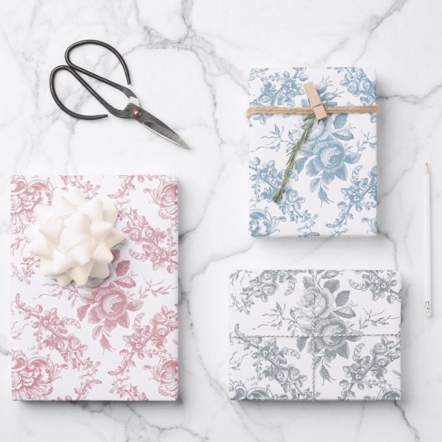 Feuille De Papier Cadeau Élégante toile florale Pastel gravée (Recto)