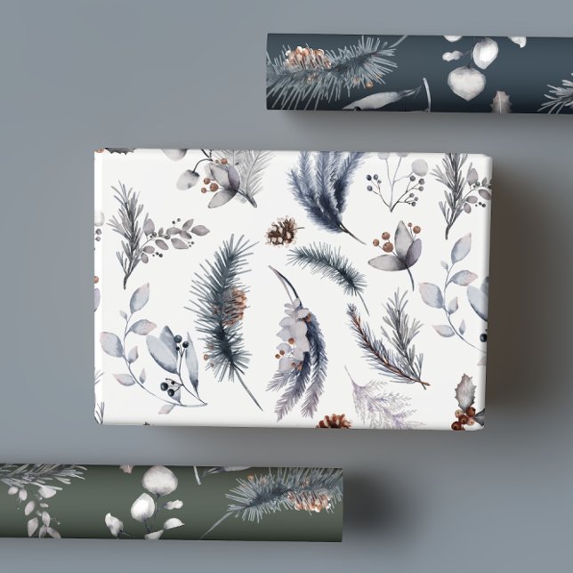 Feuille De Papier Cadeau Élégante Vacances Botaniques Pins d'Hiver (Créateur téléchargé)