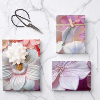 Feuille De Papier Cadeau Élégantes couleurs douces 3D Pétales de fleurs ros