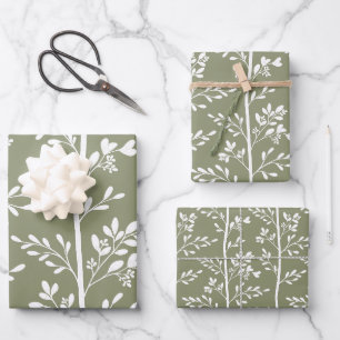 Feuille De Papier Cadeau Élégantes Silhouettes Florales Olives Minimalistes