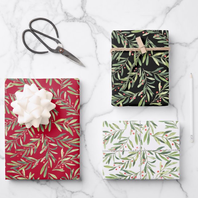 Feuille De Papier Cadeau Élégantes succursales et baies de Noël (Recto)