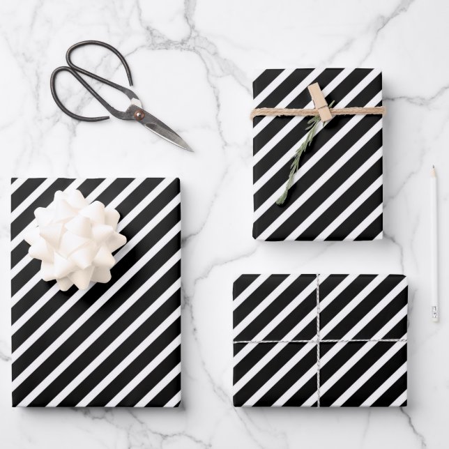 Feuille De Papier Cadeau Élégantes Tailles Noir Et Blanc (Recto)