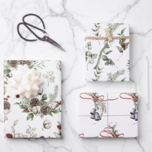 Feuille De Papier Cadeau Élégants verts de Noël avec des accents rouges Ass