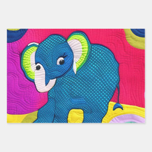 Feuille De Papier Cadeau Eléphant Bébé Bleu Cute - Design Quilt