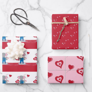 Feuille De Papier Cadeau Eléphant de dessin   Coeurs rouges roses Saint-Val