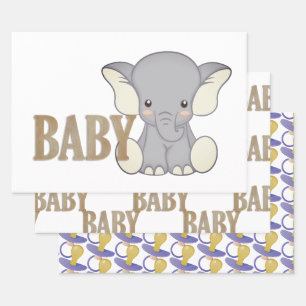 Feuille De Papier Cadeau Éléphant et pacificateur de bébé