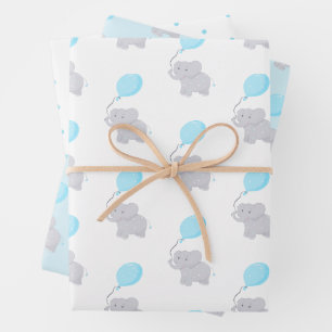 Feuille De Papier Cadeau Eléphant mignon avec ballon   Baby Boy