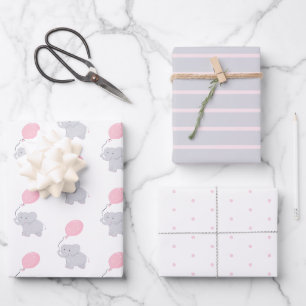 Feuille De Papier Cadeau Eléphant mignon fille Baby shower