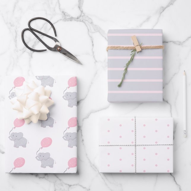 Feuille De Papier Cadeau Eléphant mignon fille Baby shower (Recto)