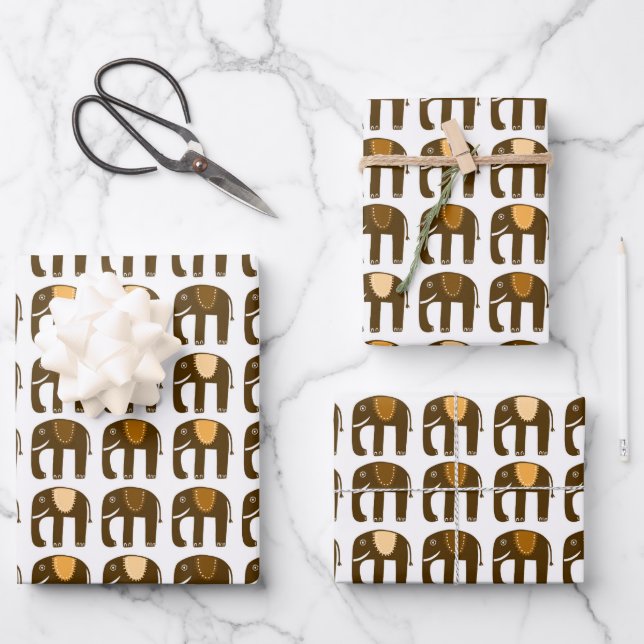 Feuille De Papier Cadeau Elephant Motif mignon Terre simple cadeau Brown (Recto)