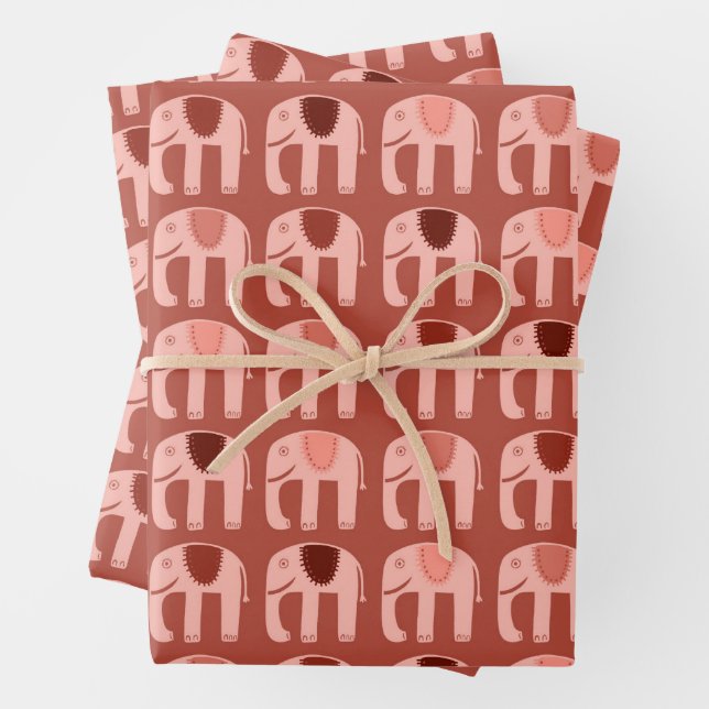 Feuille De Papier Cadeau Eléphant Motif mou Muet simple rose rouge cadeau (En situation)