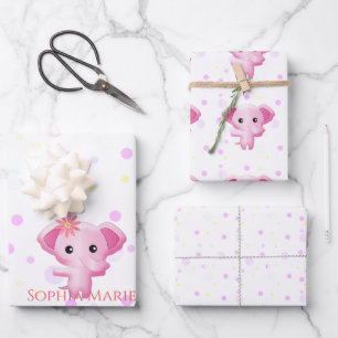 Feuille De Papier Cadeau Eléphant petite fille rose