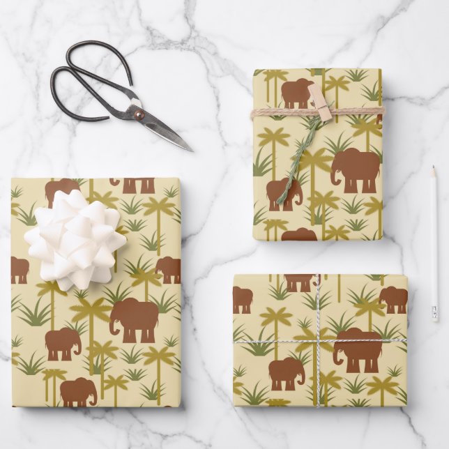 Feuille De Papier Cadeau Elephants And Palms (Recto)