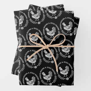 Feuille De Papier Cadeau Élevage de poulet et collecte de Jésus