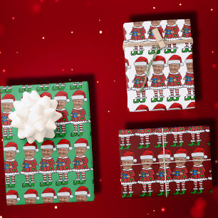 Feuille De Papier Cadeau Elf Custom Face photo Elf Christmas Drôle Trump