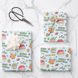 Feuille De Papier Cadeau Elfe, Reindeer, Père Noël, Joyeux Motif de Noël
