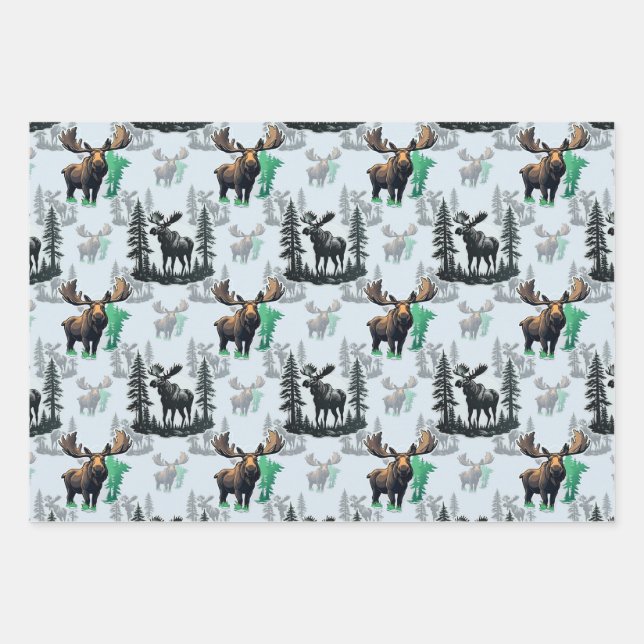 Feuille De Papier Cadeau Elk Moose Antlers Deer Design Motif (Devant)