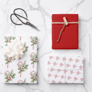Feuille De Papier Cadeau Emballage de Sucres de canne de Noël coordonné