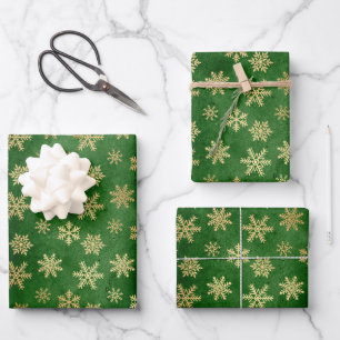 Feuille De Papier Cadeau Emerald Green et Gold Snowflakes Noël