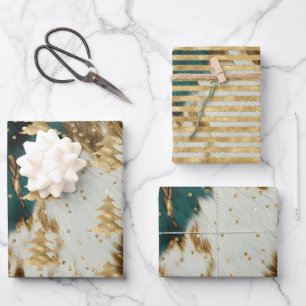 Feuille De Papier Cadeau Emerald Green White Gold Christmas Tree