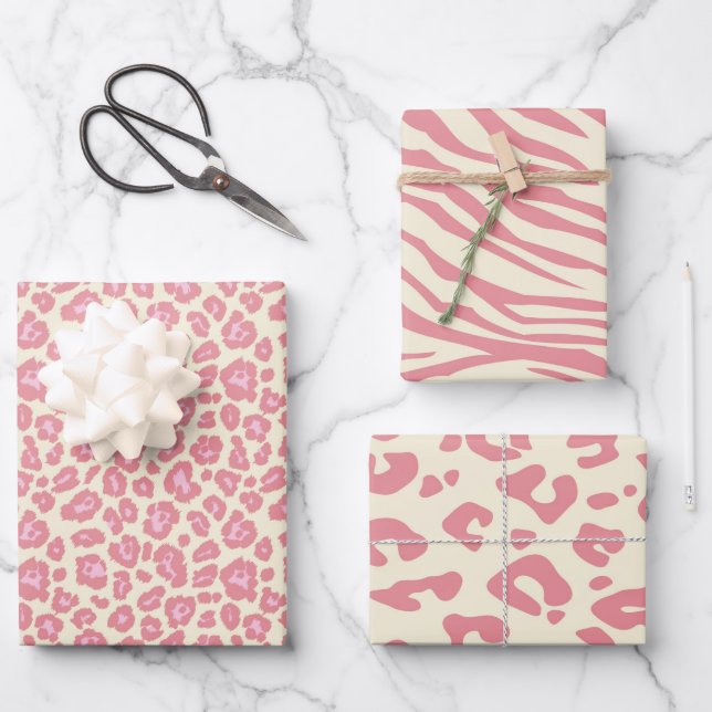 Feuille De Papier Cadeau Empreinte de léopard animal Blush Pink Safari (Recto)