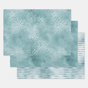 Feuille De Papier Cadeau Empreinte de léopard Aqua Blue Glam