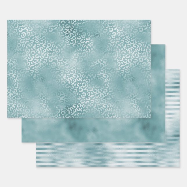 Feuille De Papier Cadeau Empreinte de léopard Aqua Blue Glam (Lot)