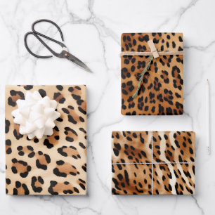 Feuille De Papier Cadeau Empreinte de léopard blanc Brown